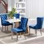 Blue Velvet Upholstered Dining Chairs with Silver Legs, Set of 4