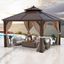 12'x12' Brown Aluminum and Steel Hardtop Gazebo with Curtains