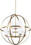 Satin Brass 9-Light Chandelier with Etched Glass Shades