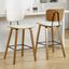 Cream PU Leather Upholstered Counter Stools with Walnut Wood Legs