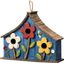 Oversized Blue Wooden Birdhouse with 3D Flowers