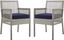 Gray Wicker Rattan Outdoor Dining Chairs with Navy Cushions