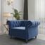 Blue Velvet Chesterfield Accent Chair with Wood Legs