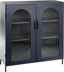 Black Metal Cabinet with Arched Glass Doors and Adjustable Shelves