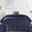 Navy Blue Striped Microfiber King Comforter with Box Quilt Design