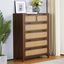 Walnut 5-Drawer Dresser with Rattan Fronts and Metal Handles