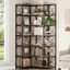 Gray Brown 7-Tier Industrial Corner Bookshelf with Metal Frame