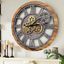 24" Rustic Wood and Stone Oversized Wall Clock with Moving Gears