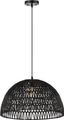 Bohemian Black Woven Rattan & Iron LED Dome Pendant 20"