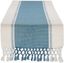 Storm Blue and White Cotton Woven Table Runner with Fringe, 13x77.5