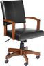 Deluxe Black Leather Swivel Banker Chair with Wood Accents