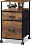 Rustic Brown Wood Grain Mobile File Cabinet with Open Shelf