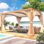 Wood Grain Aluminum Pergola with Adjustable Louvered Roof and Curtains