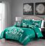 Queen Green and Silver Jacquard Floral Comforter Set