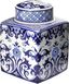 Blue and White Floral Ceramic Ginger Jar with Lid