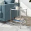 Satin Nickel 20" Round Metal & Glass Side Table with Shelf