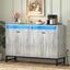 White Oak Sideboard Buffet Cabinet with LED Light and Power Outlet