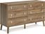 Honey Brown 6-Drawer Dresser with Faux Leather Pulls