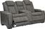 Gray Faux Leather Power Reclining Loveseat with Storage and Cup Holder