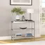 Satin Nickel 36" Wide Metal & Glass Console Table with Storage