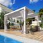 White Aluminum Pergola with Adjustable Roof and Curtains