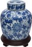 10" Blue and White Porcelain Floral Ginger Jar