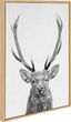 Black and White Deer Portrait Canvas Wall Art with Natural Frame