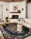 Navy Floral Rectangular Wool and Synthetic Accent Rug