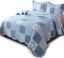 King Blue Microfiber Patchwork Quilt Set