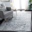 8' Square Grey and Cream Stain-Resistant Synthetic Area Rug