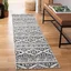 Ivory and Black Geometric Synthetic Runner Rug, 2' x 8'