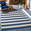 Beige and Navy Striped Synthetic Indoor/Outdoor Rug 9' x 12'