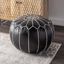 Classic Moroccan Round Faux Leather Pouf Ottoman - Black