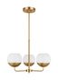 Alvin Satin Brass and Milk Glass 3-Light Chandelier