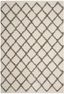 Cream and Grey Geometric Wool Tufted Shag Rug, 4' x 6'