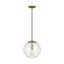 Satin Brass Globe Pendant with Clear Seeded Glass Shade