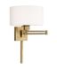 Antique Brass Swing Arm Wall Lamp with Off-White Fabric Shade