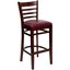 Ladder Back Mahogany Wood Barstool with Burgundy Vinyl Seat