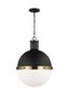 Midnight Black and Satin Brass Globe Pendant Light with Smooth White Glass Shade