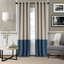 Navy and Beige Polyester Blackout Grommet Curtain Panel