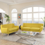 Sunny Yellow Polyester Mid-Century Modern Sofa and Loveseat Set