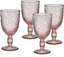 Blush Pink Embossed Glass Goblet Set of Four