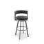 Modern Swivel Counter Stool in Black Faux Leather and Metallic Grey Metal