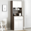 Natural Walnut and White 76.5'' Kitchen Pantry Cabinet