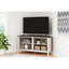 Two-Tone Brown and White Corner TV Stand with Shelves