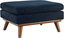 Mid-Century Azure Tufted Fabric Ottoman with Cherry Stained Rubberwood Frame