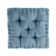 Aqua Chenille Tufted Square Floor Cushion with Scalloped Edge