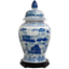 18" Blue and White Handcrafted Porcelain Temple Jar