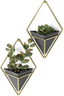 Small Black and Brass Geometric Hanging Planter Set