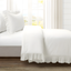 White Cotton Twin XL Ruffled Duvet Cover Set